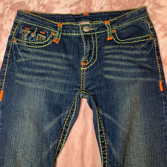 Colourful stitched true religion jeans😍 size 30. low rise flare - Picture 2 of 4